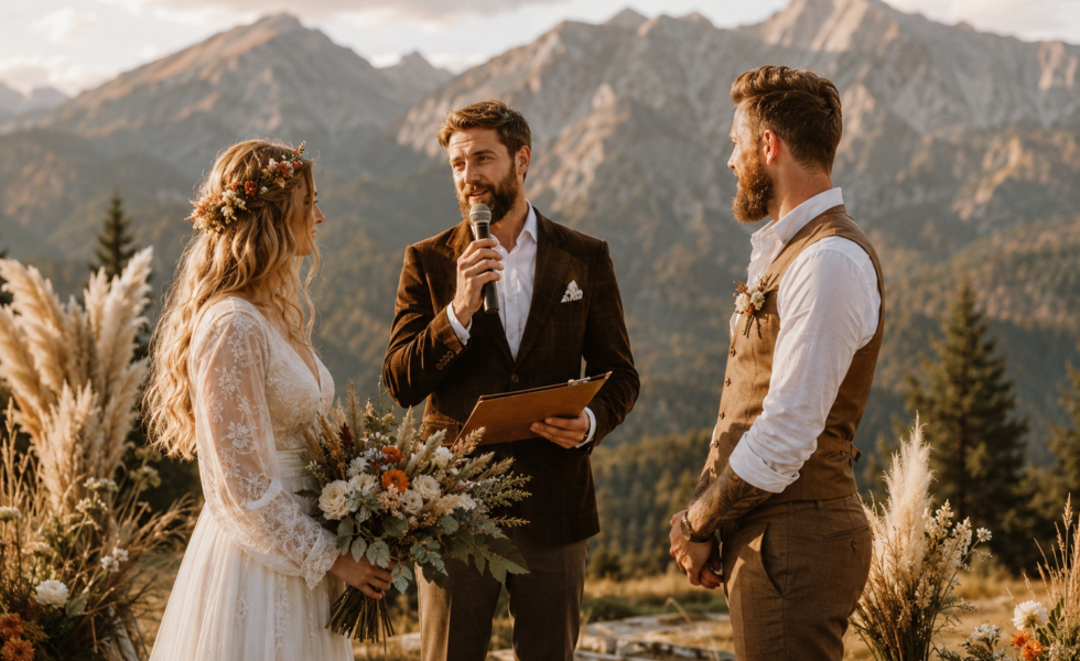 Mistrz Ceremonii Ślubnych prowadzący plenerowy ślub boho rustical w Tatrach